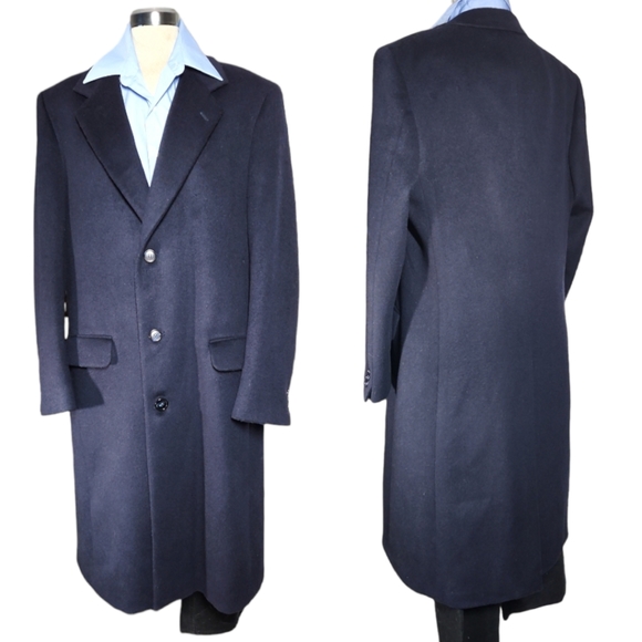Moores Lanificio Vallombroso 42 tall WOOL AND CASHMERE blue men's long coat - Picture 2 of 15